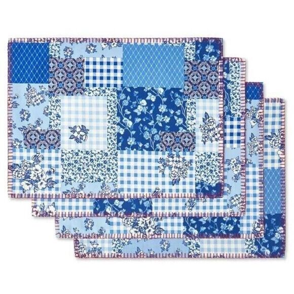 Pioneer Woman Heritage Patchwork Placemats 4-Piece Kitchen Reversible Red Check